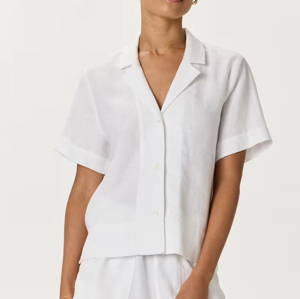 Quince White Linen Short Sleeve Button Down Shirt (S)